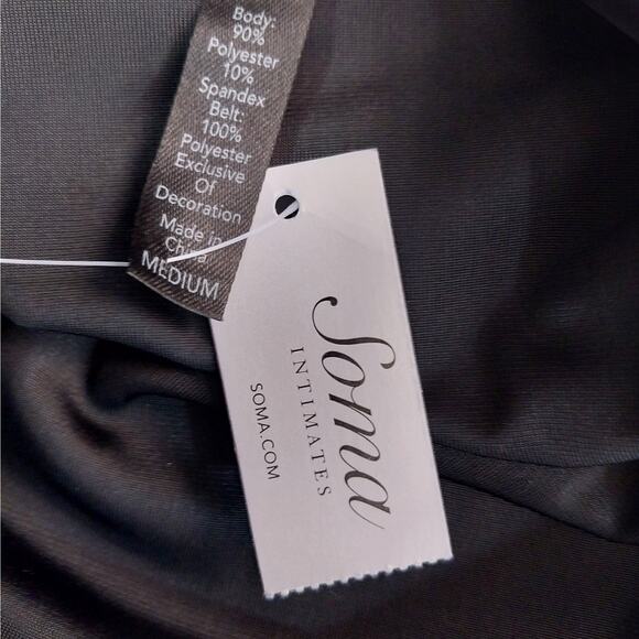 NWT! SOMA! LUXE BLACK STRETCH VELVET FULL LENGTH GOLD TRIMMED SLEEVE ROBE! SZ M - Picture 11 of 12